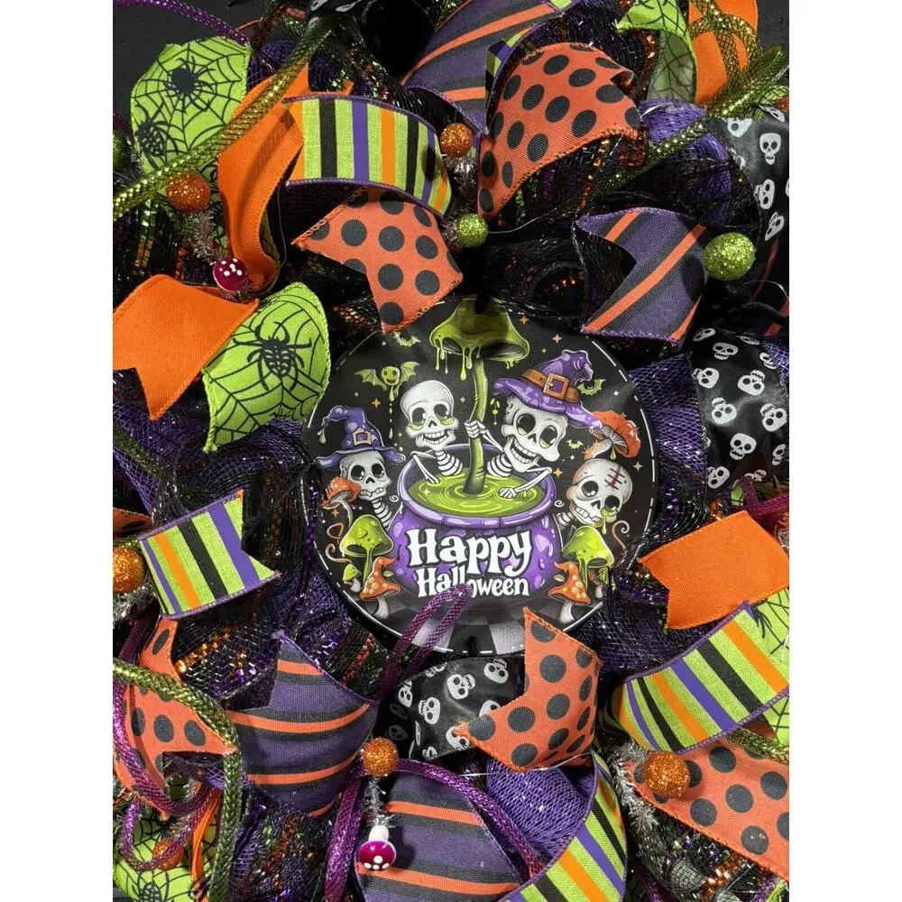 Handmade Halloween Skeleton Wreath – Bright Deco Mesh Door Decor